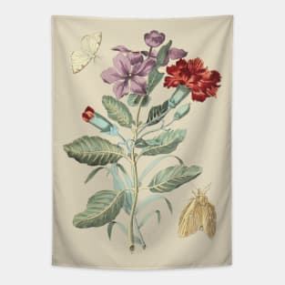 Flowers and Moths Vintage Botanical Illustration Tapestry