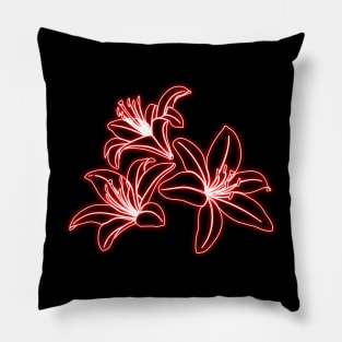 Red Neon Lys Flowers Pillow