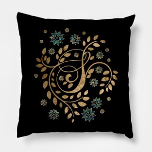 Luxury Golden Calligraphy Monogram with letter S Pillow