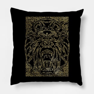 Vintage gold gorilla head on tribal texture Pillow