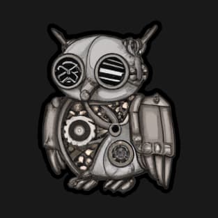 steampunk owl, cyberpunk owl, owl with armor, robo owl T-Shirt