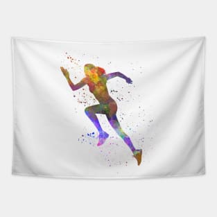 Woman runner running jumping Tapestry