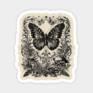 Butterfly Dreamscape: Intricate Woodcut Wonderland Magnet