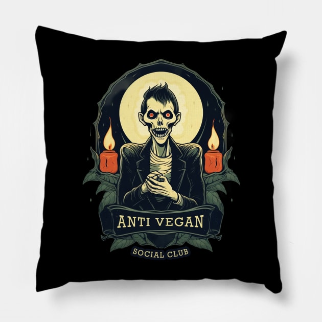 Anti Vegan Social Club Pillow by origato