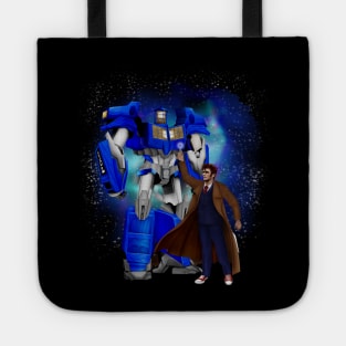 10th Doctor with Giant retro Robot Phone Box Tote