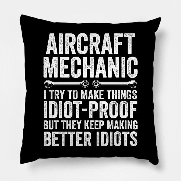 Funny Aircraft Mechanic Fixing Airplanes Pillow by Dr_Squirrel