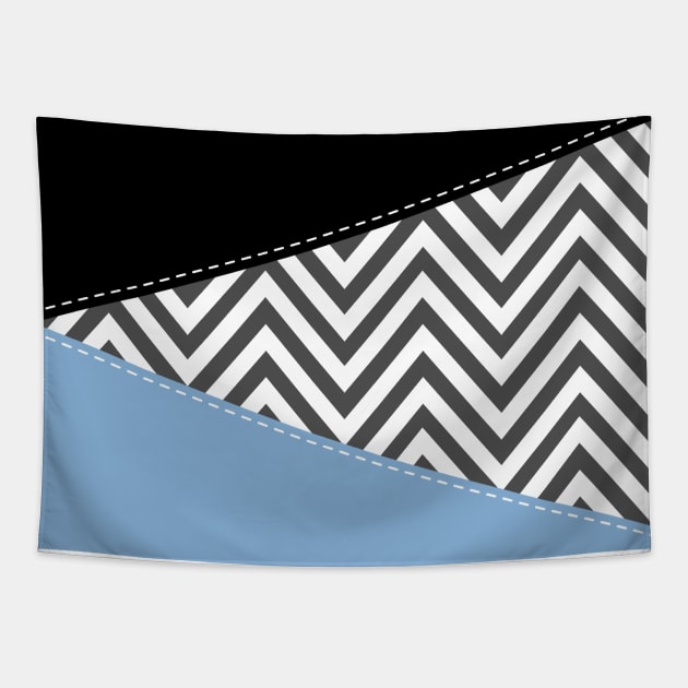 Gray Zigzag, Gray Chevron, Zigzag Pattern, Blue Tapestry by Jelena Dunčević