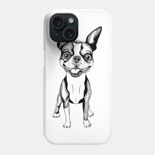 black and white Smiling dog Boston Terrier Phone Case