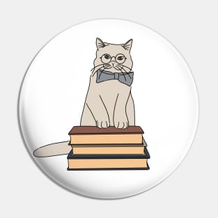 cute cat with spectacles and books digital illustration Pin