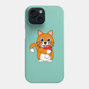 Cute Orange White Cat Eating Red Apple Cartoon Phone Case