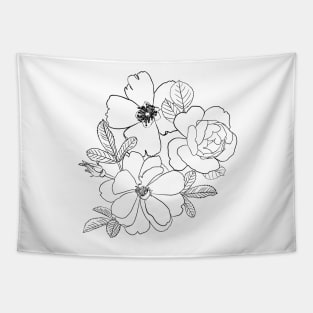 Elegant Roses Floral Line Drawing design Tapestry