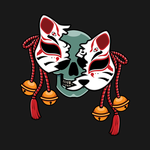 Japanese kitsune mask with skull by Starkey Store