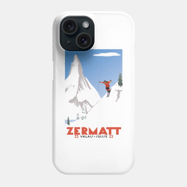 Zermatt, Valais, Switzerland,Ski Poster Phone Case by BokeeLee