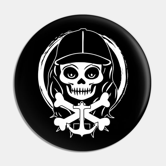 Deckhand Skull and Anchor White Logo Pin by Nuletto