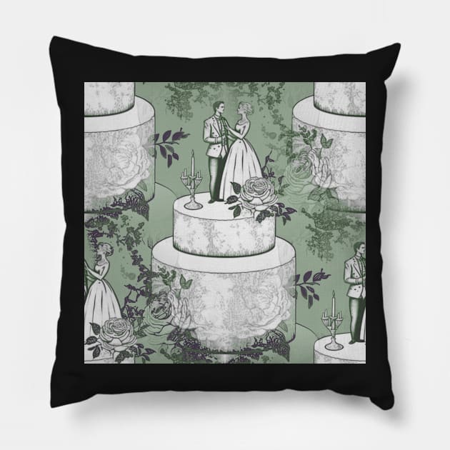 Wedding Cake Toile: Green Pillow by boingojennie