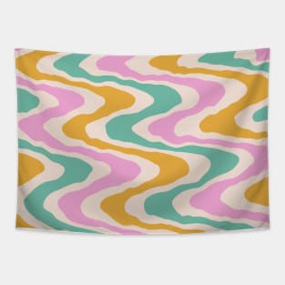 Abstract Contemporary  Retro 70s Colorful Wavy Shapes Tapestry