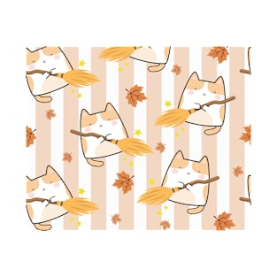 Kawaii Cat Witches - Fall Design T-Shirt