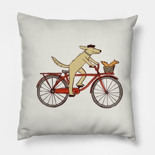 Cycling Dog with Squirrel Friend | Whimsical Animal Art Pillow