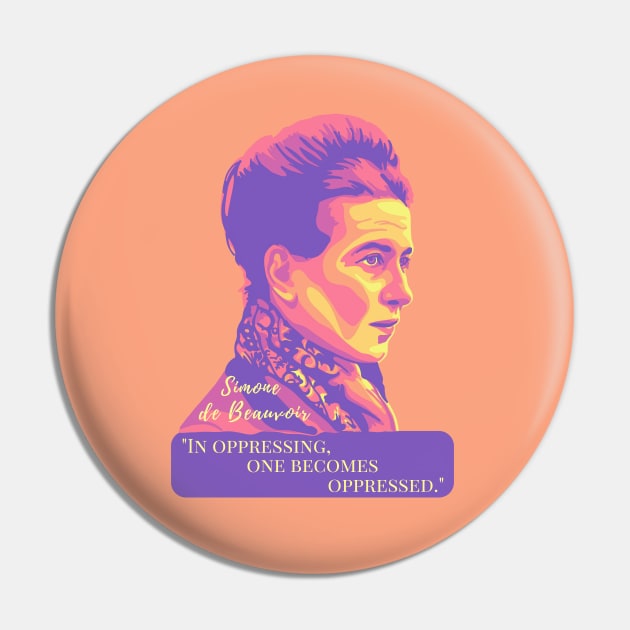 Simone de Beauvoir Portrait and Quote Pin by Slightly Unhinged