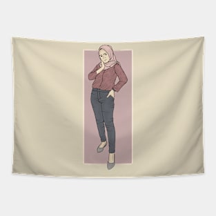 GIrl Orange Shirt And Jeans Tapestry