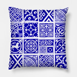 Blue Medieval Tile Pattern Pillow