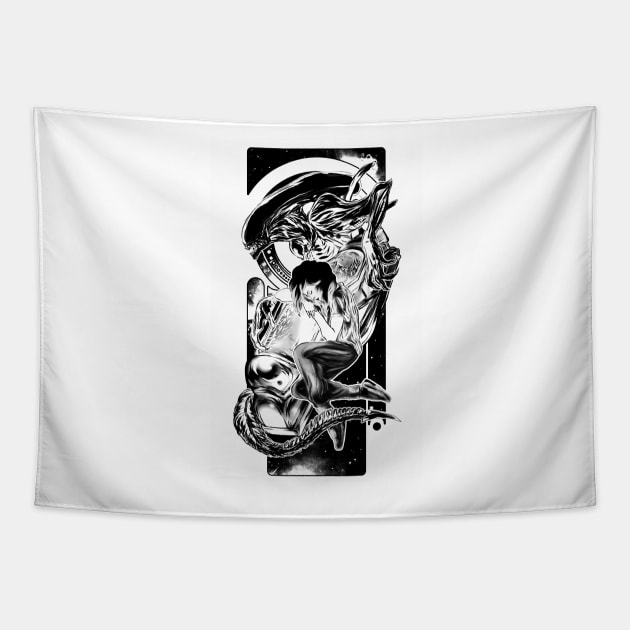 Goodnight Newt | Black and White Tapestry by manoystee