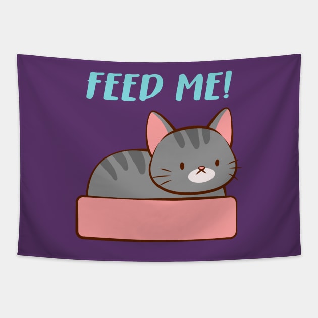 Feed Me Kawaii Kitty Cat Tapestry by Irene Koh Studio