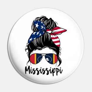 Mississippi girl Messy bun , American Girl , Mississippi Flag Pin