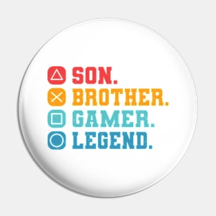 Son Brother Video Gamer Legend Vintage Distressed Pin