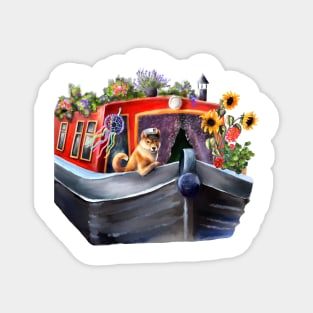 Captain dog. Cool red narrowboat Magnet