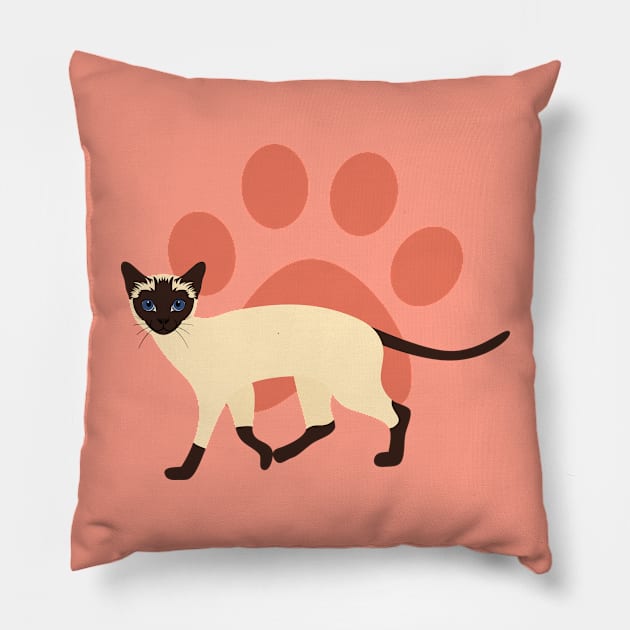 Siamese Cat and Paw Print Pillow by LulululuPainting