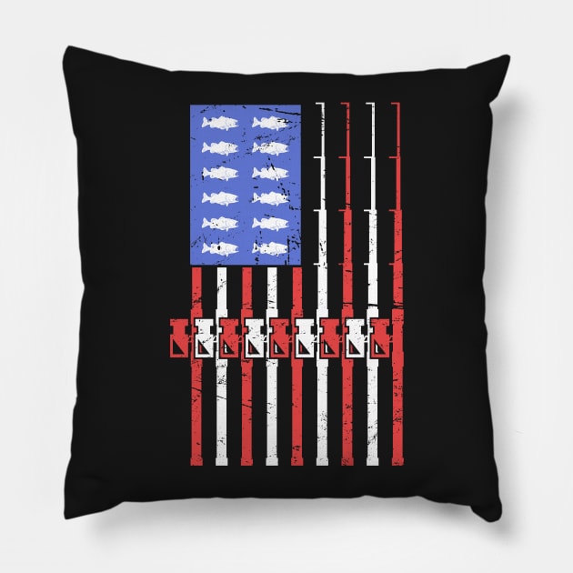 Bass Fishing American Flag Pillow by MeatMan