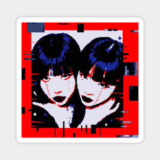 3D Effect Glitch Pixel Art Cybergoth Banged Twins Choke Magnet