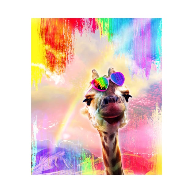 Rainbow Giraffe Wearing Love Heart Glasses by Random Galaxy