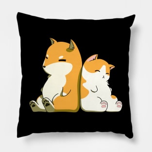 Orange And White Sleeping Dog And Cat Pillow