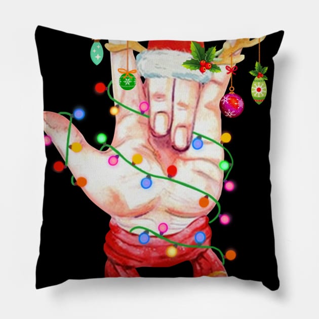 ASL Sign Language Reindeer Christmas Gift For Deaf Pride Pillow by EduardjoxgJoxgkozlov