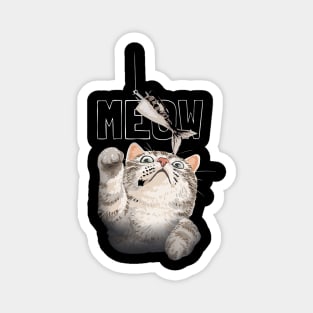 meow slogan with cute cat reaching for fish bait illustration Magnet