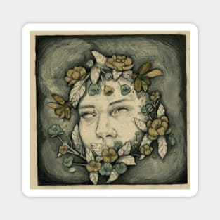 They Know - Surreal Floral Portrait Magnet