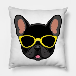 Frenchie Dog in Yellow Shades Black French Bulldog Pillow