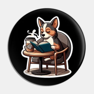 Dog reading a book with coffee Pin