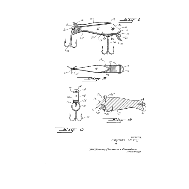 Fishing Lure Vintage Patent Hand Drawing by TheYoungDesigns