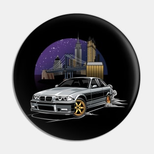 M3 E36 Illustration New York City Night Skyline Pin