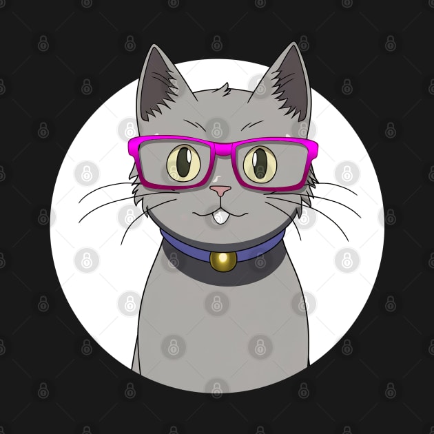Cute Grey Cat with Nerdy Pink Glasses - Anime Shirt by KAIGAME Art