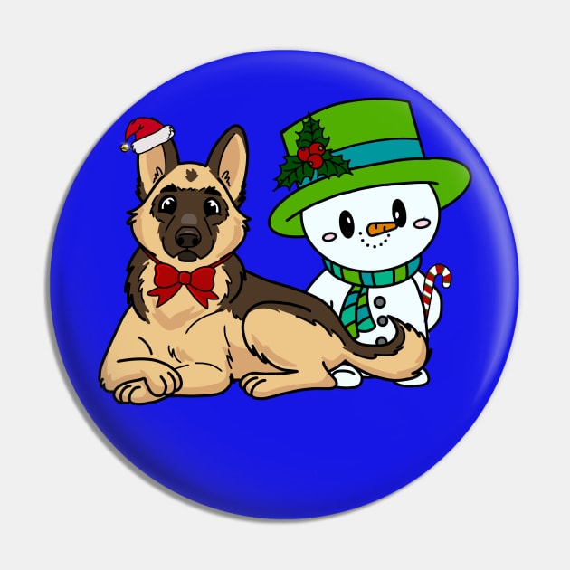 Christmas / Holiday German Shepherd and Snowman Pin by Inugoya