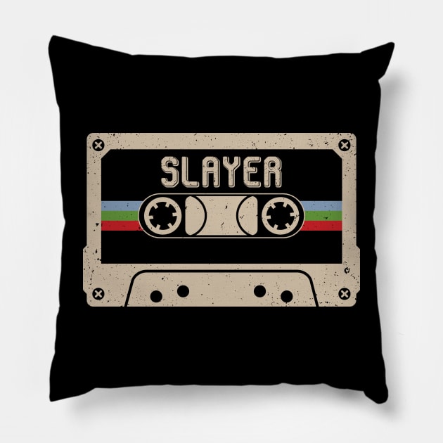 Personalized Slayer Name Birthday Vintage Cassette Tape Pillow by Horton Cyborgrobot