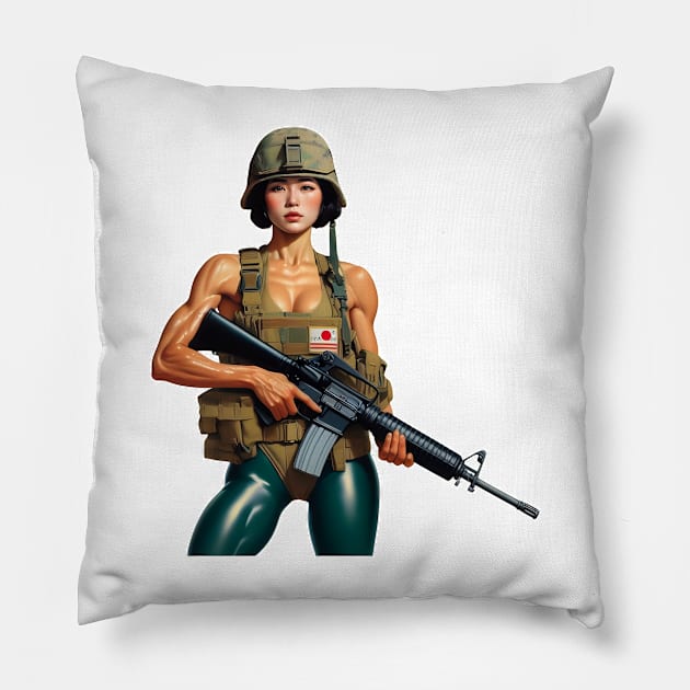 Tactical Girl Pillow by Rawlifegraphic