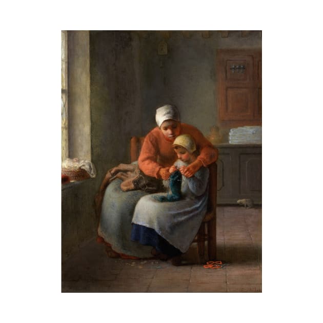 The Knitting Lesson by Jean-Francois Millet by Classic Art Stall