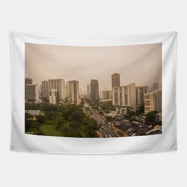 downtown Honolulu on a cloudy day 2 Tapestry by KensLensDesigns