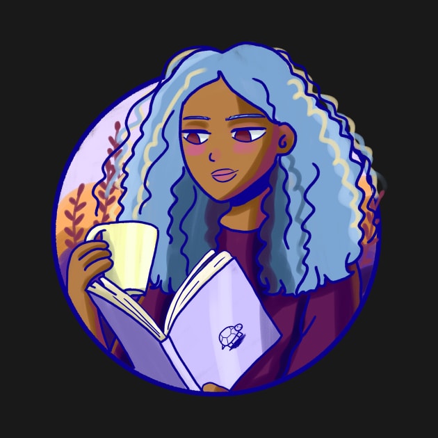 Cute black girl reading and drinking tea by Mayarart