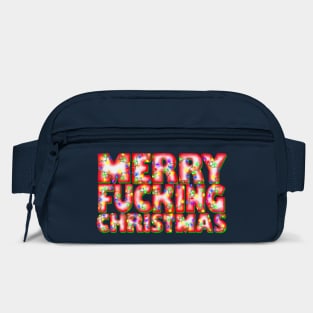 Merry Fucking Christmas in bright Xmas Tree Light letters. Stay warm and sarcastic this Holiday Season. Bag